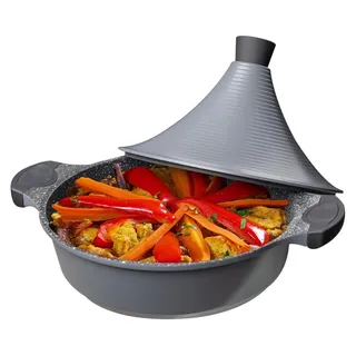 Aluguss Tajine Tagine Ø28cm Induktion Silikongriffe Gartopf Dampfgarer Bräter silber