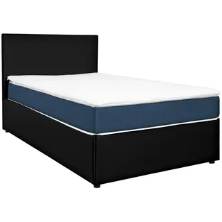 Carryhome Boxbett , Blau, Schwarz , Holz, Holzwerkstoff , H2 , Höhe ca. 19 cm , 120x200 cm , gepolstertes Kopfteil, Topper durchgehend , Schlafzimmer, Betten, Boxspringbetten