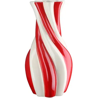 Gilde "Vase, Kegel, "Candy", gestreift, Keramik, creme, rot", Vase Candy Dekovase modern Trend Hingucker Geschenkidee,