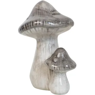 HEITMANN DECO – Deko-Pilze aus Keramik – Grau-Weiß, ca. 16 cm hoch, Herbstdeko zum Aufstellen für Tisch, Fensterbank & Regal