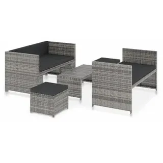 vidaXL Polyrattan Lounge-Set mit Auflagen 5-tlg. grau 48134