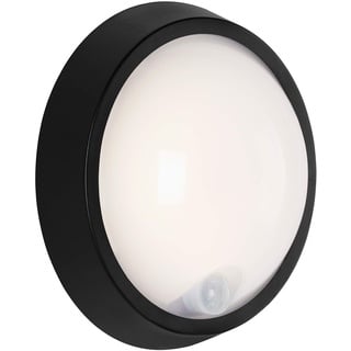 Briloner Leuchten LED Außenleuchte, Außenwandlampe Bewegungssensor, Außendeckenlampe inkl. Dämmerungssensor, Badlampe 12 Watt, 1.150 Lumen, 4.000 Kelvin, Weiß/Schwarz, Rund, Ø 17cm