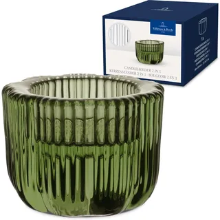 Villeroy & Boch – Fleur Bleu Kerzenständer 2-in-1, Spülmaschinenfest, Glas-Kerzenhalter in Grün Für Teelichter und Stumpenkerzen/Stabkerzen, Handgefertigt, Deko Wohnung, Glas