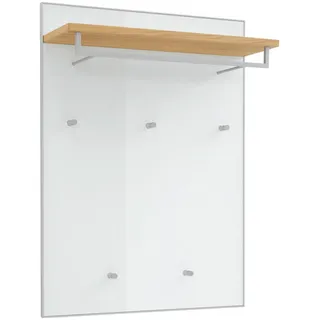 Novel Garderobenpaneel , Weiß, Eichefarben , Holz, Glas, Holzwerkstoff , Balkeneiche , furniert , 80x109x27 cm , Goldenes M, Made in Germany, DGM-Klimapakt , Aufhängemöglichkeit, Hutablage, Kleiderstange , Garderobe, Garderoben-Sets & Garderoben-Serien, Garderoben-Serien
