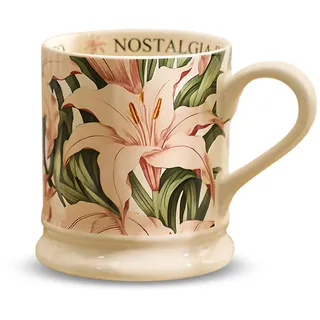 Oriental riverkit Keramik Kaffeetassen 380ml, Milchbecher mit Griff, Keramik-Kaffeetassen mit Blumen-Motiv, Vintage Kaffeetassen für Cappuccino, Latte, Milch oder Kaffee, BPA-frei, Rosa