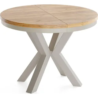 Runder Ausziehbarer Esstisch im Loft-Stil - Industrieller Tisch mit Grau-Beige Kaschmir Metallbeinen - Platzsparender Tisch für Wohnzimmer - Craft Eiche - 100 bis 180 cm - Hellbraun
