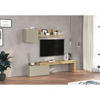 TV-Wand OTTO HOME "Chronos TV-Set, Wohnwand – Elemente frei platzierbar, Made in Italy", taube, eiche wotan, B:220cm H:190cm T:40cm, Kastenmöbel-Sets, TV-Wand, Lowboard B 220 cm, Hängeschrank B 50 cm, Wandregal B 120 cm