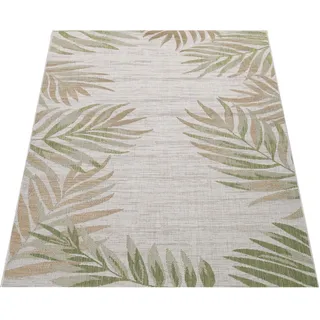 Paco Home Teppich »Kuba 127«, rechteckig, 4 mm Höhe, Flachgewebe, Motiv Blätter, In- und Outdoor geeignet, Wohnzimmer