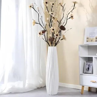 Weiße hohe Bodenvase, 61 cm große Keramikvase, dekorative Blumenvasen für Moderne Wohnkultur, Wohnzimmer, Büro, Schlafzimmer, Küche, Hochzeit, Tafelaufsatz, Bauernhaus-Dekor