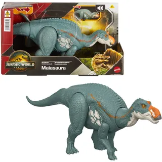 Mattel Jurassic World Wild Roar Maiasaura Actionfigur 32 cm, Grün/Mehrfarbig