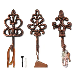 Comfify Dekorativer Shabby Chic Wandhaken - Rustikal - Antik anmutend - Französischer Landhaus-Charme - Große Dekorative Hängehaken - 3er Set - Schrauben und Dübel zur Montage inklusive