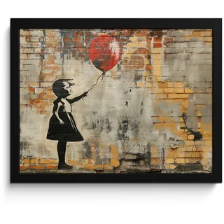 MuchoWow Poster MIT Rahmen Graffiti - Banksy - Mädchen - Straßenkunst 40x30 cm , Sandfarben , Papier , Rechteckig , 40x30 cm , gerahmt , Bilder & Rahmen, Bilder