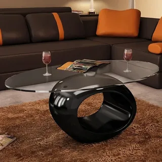 The Living Store Couchtisch mit ovaler Glasplatte Hochglanz Schwarz - Schwarz