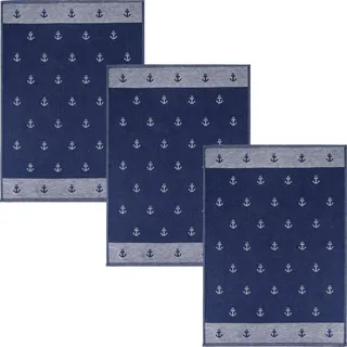 Kracht Geschirrtuch "Anker" 3er-Pack Halbleinen dunkelblau Größe 50x70 cm