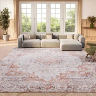 SAFAVIEH Traditionell Teppich für Ideal für stark frequentierte Bereiche - Tucson Collection, Kurzer Flor, Blau und Beige, 76 X 122 cm