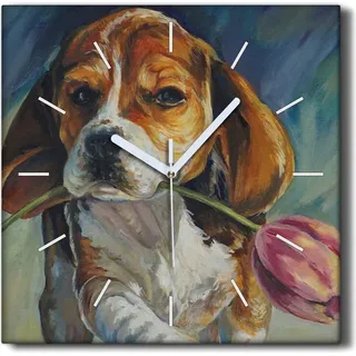 Coloray Hodiny Unikátní 30x30 cm Tiché hodiny Pro obývací pokoj a kuchyň Nástěnné hodiny Plátno Černé ručičky hodin - Blumen -Black Hands Pet Dog