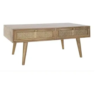 DRW Couchtisch aus Mangoholz und natürlichem Rattan, 115 x 60 x 46 cm