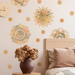 HGDESIGN® Wandtattoo Wandaufkleber Mandala Blau Schwarz (BxH) 78x40cm Wohnzimmer Schlafzimmer Wandsticker Wandbild Boho Style Flur Yoga Wanddeko (C)
