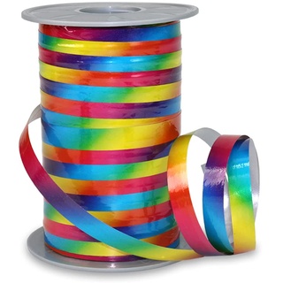 Präsent POLY RAINBOW Ringelband rainbow, 200 m Geschenkband zum Verpacken und Dekorieren, 10 mm Breite, Dekoband in Regenbogenfarben, leicht kräuselbar