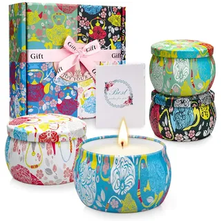 YMing Duftkerzen Geschenkset für Frauen, 4 * 5.65Oz Duftkerze Set Aroma Kerzen,NatürlichesSojawachs,Lavendel-,Gardenie-,Jasmin-,Vanilleduft,für Muttertag,Geburtstag, Weihnachtsgeschenke