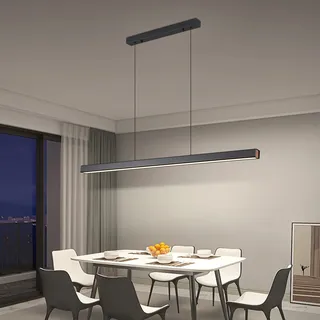 Mikeru 150CM Linear Pendelleuchte, Kücheninsel LED Pendelleuchten 3000K/4500K/6500K 10%-100% Dimmbar mit Fernbedienung Kronleuchter (ohne Batterien) für Esszimmer, Heimdekoration