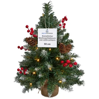 Get Trend Künstlicher Weihnachtsbaum Klein mit Beleuchtung, 50 cm Tannenbaum mit LED Lichterkette, Xmas Deko für Innen (Grüne)