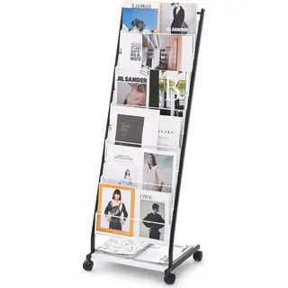 Vevor Prospektständer 6-stufiger Zeitschriftenständer, bodenstehender Zeitschriftenständer, Zeitungskataloghalter, beweglich mit 4 Rädern (2 feststellbar) für Ladenausstellungen Büros 6 Taschen