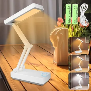 VFANDV LED Tischlampe Faltbare, 3000mAh Touch-Schreibtischlampe Kabellos Dimmbare Tischleuchte mit 3 Lichtmodi Nachttischlampen Akku USB Aufladbar Schreibtischleuchte für Schlafzimmer Lesen Lernen