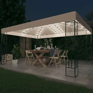 The Living Store Pavillon mit LED-Lichterkette 3x4 m Creme Stoff - Creme
