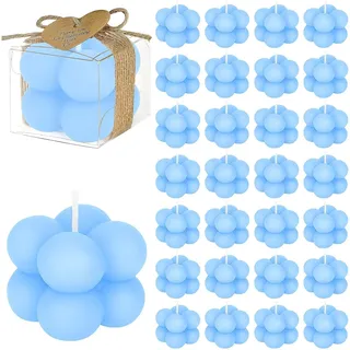 30 Sets Kleine Kerzen Gastgeschenke in Großpackung 1,57" x 1,38" Bubble Cube Kerze mit Karten für Brautpartys, Taufen, Dankeschön-Geschenke (Blau)