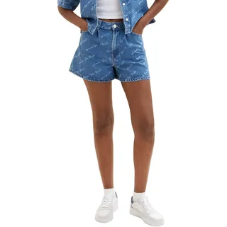 TOM TAILOR Denim Damen Jeans Shorts mit Muster 1035441, 31711 - Denim Laser Print, L