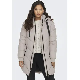 Steppmantel JDY "JDYSKYLAR LIFE HOOD JACKET OTW NOOS", Damen, Gr. S, grau (chateau gray detail:schwarz), Web, Obermaterial: 100% Polyester, unifarben, ca. Mitte Oberschenkel, Rippbündchen, Mäntel Steppmantel