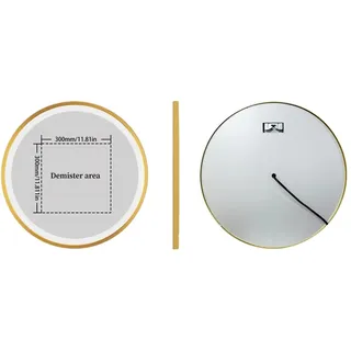 Runder beleuchteter Badezimmerspiegel, goldener Rahmen, Anti-Beschlag-Funktion , 60 ZENTIMETER (24 Zoll) - Gold