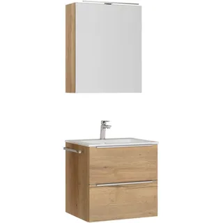 Nobilia Badezimmer , Eichefarben, Edelstahlfarben , Metall , 2,2 Schubladen , G , 61 cm , Goldenes M, Made in Germany , Griffeauswahl, hängend, Zusatzausstattung erhältlich, Typenvielfalt , Badezimmer, Badmöbelsets & Badmöbelserien, Badmöbel-Sets