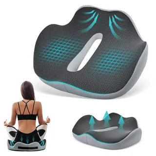 Stuhlkissen, Ergonomisches Sitzkissen Orthopädisch Bürostuhl mit Loch Griff, Rutschfest Atmungsaktive Hämorrhoiden Donut Kissen Keilkissen Auto, Steißbeinkissen Sitzring Steißbein Entlastung (Grau)