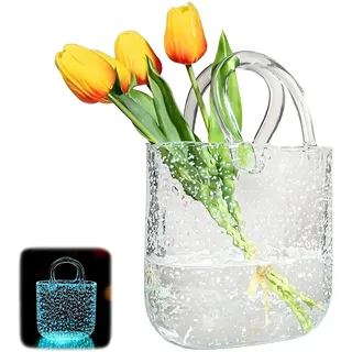 Vase Quadratisch Glas, Vase Glas Handtasche Kreative Bubble Dekorative Blumenvase Taschenform Handgemachte Modern Tischvase Deko Für Blumen Tulpen Potpourri Kleine Fische Bonbons