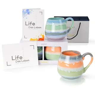 Jiwoo 566ml große kaffeetasse Handgefertigte 2er Set Tassen aus Modern Bone China, Kaffeebecher mit schöner Verpackung und Grußkarte, Teetassen mit Griff für Kaffee, Cappuccino, Latte Macchiato, Tee