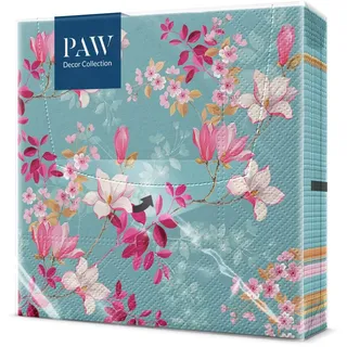 PAW - Servietten 3-lagig (33 x 33 cm) I 20 Stück I Perfekt für Geburtstage, Partys, Hochzeiten, Kommunion und Feiern I Papierservietten Bunt - Blumen, Magnolie, Garten I Farbe: Magnolia