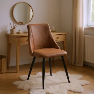 MEUBLE Cosy Schminkstuhl 2er Set Schminktisch Hocker Make-up-Stuhl aus Wildleder für Schlafzimmer Vanity, Braun