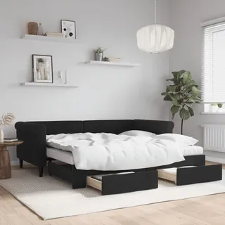 Tagesbett Ausziehbar mit Schubladen Schwarz 90x190 cm Samt - Schwarz