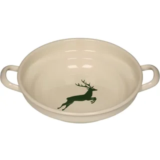 Riess, 0219-072, Bauernschüssel flach 24 2,00 L, COUNTRY - HIRSCH GRÜN, Durchmessser 24 cm, Höhe 6,5 cm, Inhalt 2 Liter, Emaille, Farmerschüssel, beige mit grünem Hirsch, Induktion