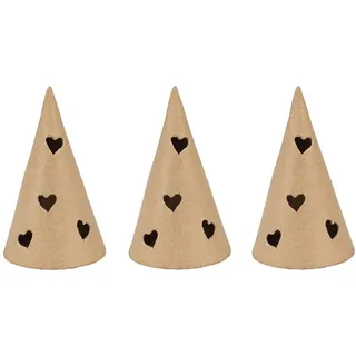 Décopatch NO066C - Packung 3 Pappmachés Kerzenhalter, Tannenbaum mit Herzen 6x6x10,5 cm, zum Dekorieren, Kartonbraun, 1 Pack