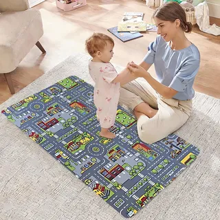 ZHITENG Teppich Kinderzimmer 80x120 cm Spielteppich Straße Spielteppich Kinder, rutschfest Kinderteppich, Autoteppich Straßenteppich für Babyzimmer Schlafzimmer Spielzimmer Antirutsch (B)