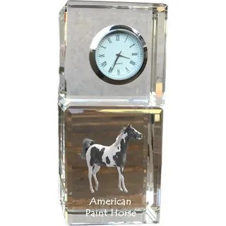 American Paint Horse - Kristalluhr mit Bild, Pferdebild im Kristall, personalisierte Schreibtischuhr der Marke Art-Dog