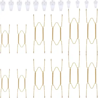 12 Stücke Wandplatte Kleiderbügel,3 Größen Wandschild Halter 8/12/14 Zoll Edelstahl dekorativer Draht Platte Kleiderbügel Halters mit 12 Stück Wandhaken für dekorative Teller und Kunst(8/12/14Zoll)