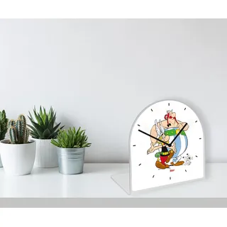 LuckyLinde "Asterix und Obelix mit Idefix", Tischuhr, aus Acrylglas, Uhr, bedruckt, geräuschlos, modern,