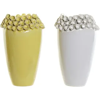 DKD Home Decor Vase der Marke Weiß Ocker Modernes Steingut (2 Stück) (16 x 16 x 26 cm) (Referenz: S3020513)