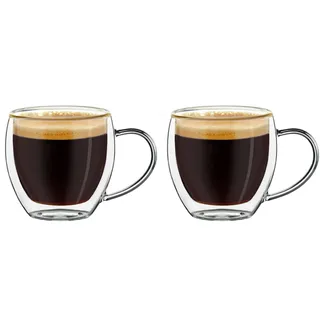 Creano doppelwandige Espresso-Gläser mit Henkel, 2er-Set 100ml, Mokkatassen, Thermo-Gläser mit Schwebe-Effekt