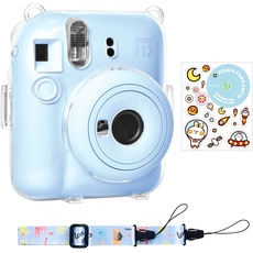 Rieibi Tasche für Fuji Instax Mini 12, Polaroid Hülle für Fujifilm Instax Mini 12 Sofortbildkamera, Schultergurt und schönem Aufkleber für Instax Mini 12 – Blau