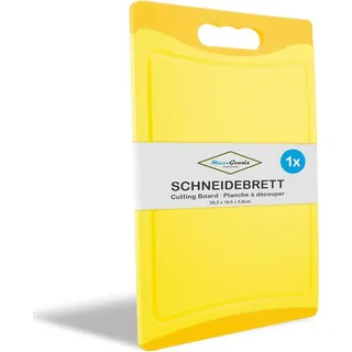 MaxxGoods Schneidebrett Kunststoff mit Saftrille & Griff - Antibakteriell - Hackbrett, Kunststoffbrett beidseitig verwendbar, Spülmaschinenfest - Gelb, 28x19,5x0,8cm
